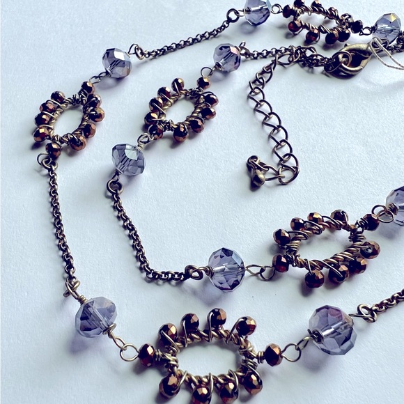 💜Faceted Iridescent Purple & Copper Genuine Crystal Necklace with Brass Accents - Picture 5 of 6